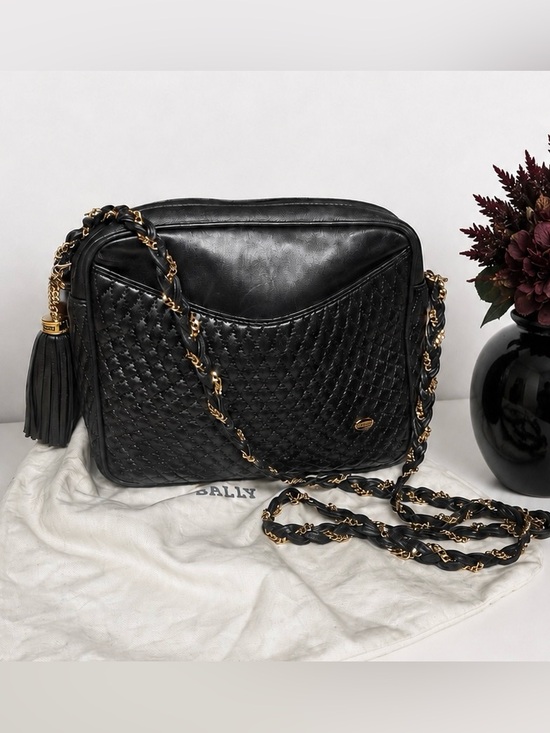 Bally Handbags - BALLY Italian Quilted Leather Crossbody Bag Chain Link Strap Tassel + Dust Bag